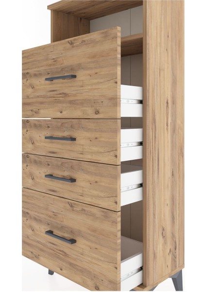 Hyperion Dolap Tek Raflı 4 Çekmeceli 60X44X134 Çam-Çam indirimleri