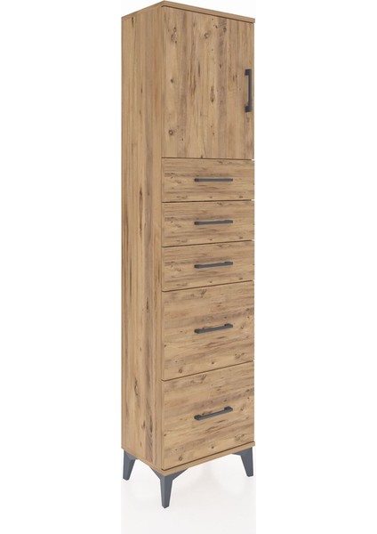 Arges Dolap Tek Raflı 5 Çekmeceli Tek Kapaklı 44X30X182 Çam-Çam fiyatları