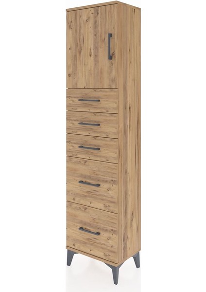 Arges Dolap Tek Raflı 5 Çekmeceli Tek Kapaklı 44X30X182 Çam-Çam modelleri