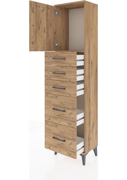 Arges Dolap Tek Raflı 5 Çekmeceli Tek Kapaklı 44X30X182 Çam-Çam fırsatları