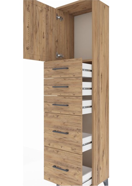 Arges Dolap Tek Raflı 5 Çekmeceli Tek Kapaklı 44X30X182 Çam-Çam indirimleri