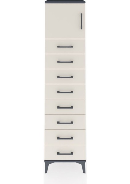 Arges Dolap Tek Raflı 8 Çekmeceli Tek Kapaklı 44X30X182 Antrasit-Aytaşı