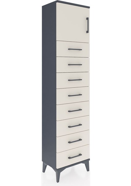 Arges Dolap Tek Raflı 8 Çekmeceli Tek Kapaklı 44X30X182 Antrasit-Aytaşı fiyatları