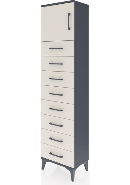 Arges Dolap Tek Raflı 8 Çekmeceli Tek Kapaklı 44X30X182 Antrasit-Aytaşı modelleri