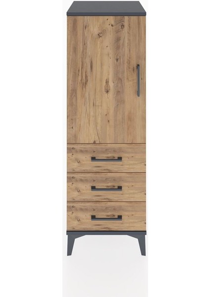 Hyperion Dolap 2 Raflı 3 Çekmeceli Tek Kapaklı 44X44X134 Antrasit-Çam