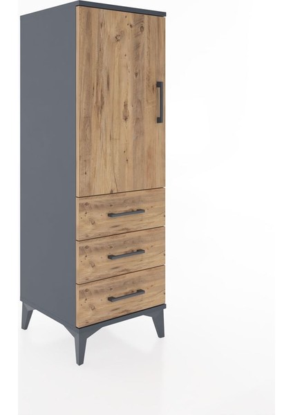 Hyperion Dolap 2 Raflı 3 Çekmeceli Tek Kapaklı 44X44X134 Antrasit-Çam fiyatları