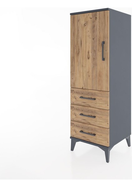 Hyperion Dolap 2 Raflı 3 Çekmeceli Tek Kapaklı 44X44X134 Antrasit-Çam modelleri