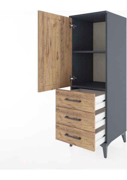 Hyperion Dolap 2 Raflı 3 Çekmeceli Tek Kapaklı 44X44X134 Antrasit-Çam fırsatları
