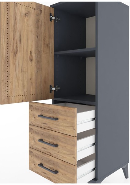 Hyperion Dolap 2 Raflı 3 Çekmeceli Tek Kapaklı 44X44X134 Antrasit-Çam indirimleri