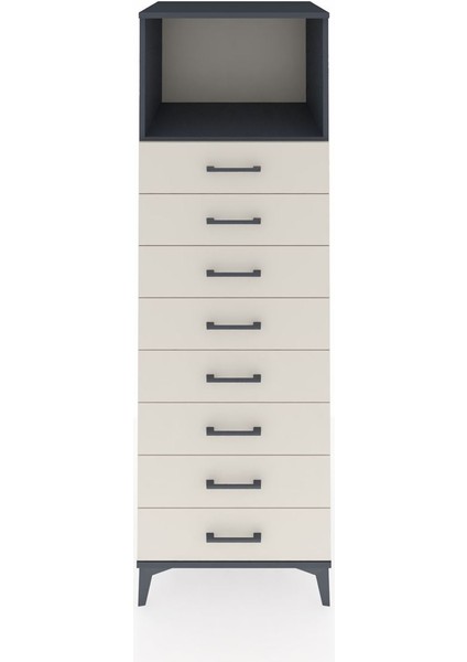 Kronos Dolap Tek Raflı 8 Çekmeceli 60X59X182 Antrasit-Aytaşı