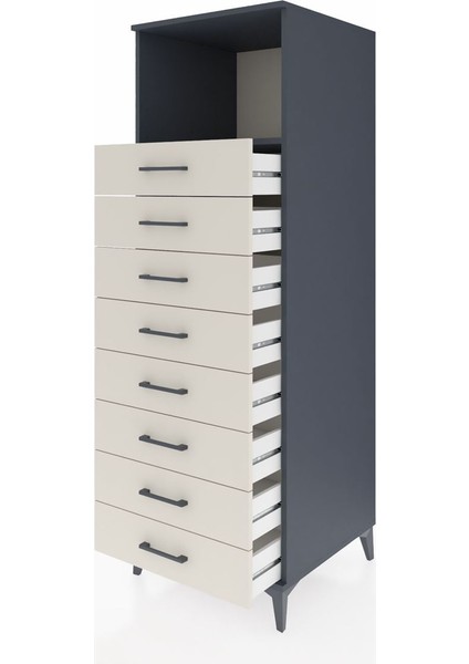 Kronos Dolap Tek Raflı 8 Çekmeceli 60X59X182 Antrasit-Aytaşı fırsatları