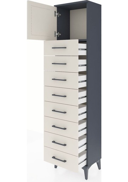 Arges Dolap Tek Raflı 8 Çekmeceli Tek Kapaklı 44X30X182 Antrasit-Aytaşı fırsatları