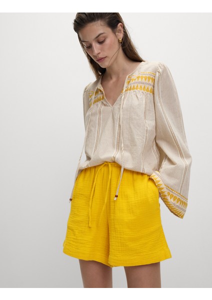 Saf Pamuklu Plaj Şortu