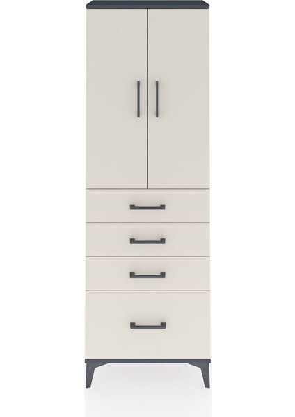Arges Dolap 2 Raflı 4 Çekmeceli 2 Kapaklı 60X30X182 Antrasit-Aytaşı