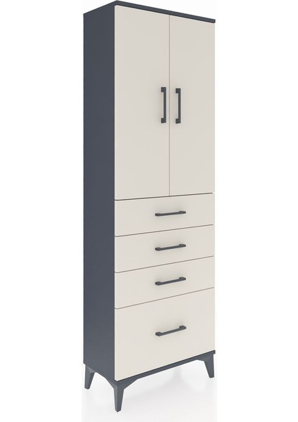 Arges Dolap 2 Raflı 4 Çekmeceli 2 Kapaklı 60X30X182 Antrasit-Aytaşı fiyatları
