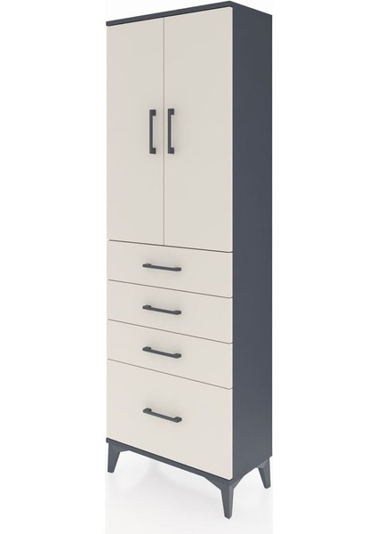 Arges Dolap 2 Raflı 4 Çekmeceli 2 Kapaklı 60X30X182 Antrasit-Aytaşı modelleri