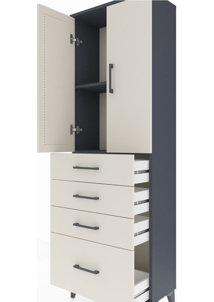 Arges Dolap 2 Raflı 4 Çekmeceli 2 Kapaklı 60X30X182 Antrasit-Aytaşı indirimleri