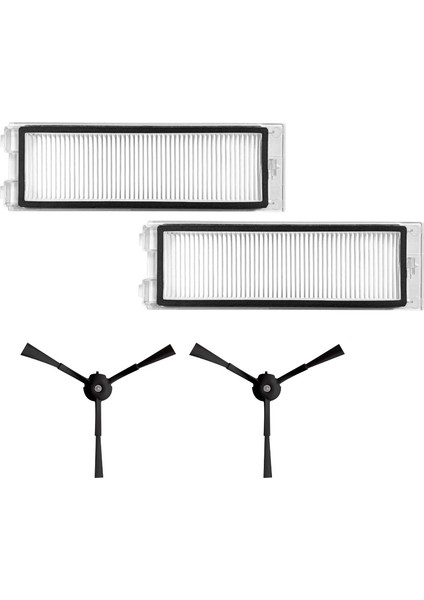 Roborock Qrevo Robot Süpürge Uyumlu 2 Adet Hepa Filtre - 2 Adet Yan Fırça Yedek Parça Seti