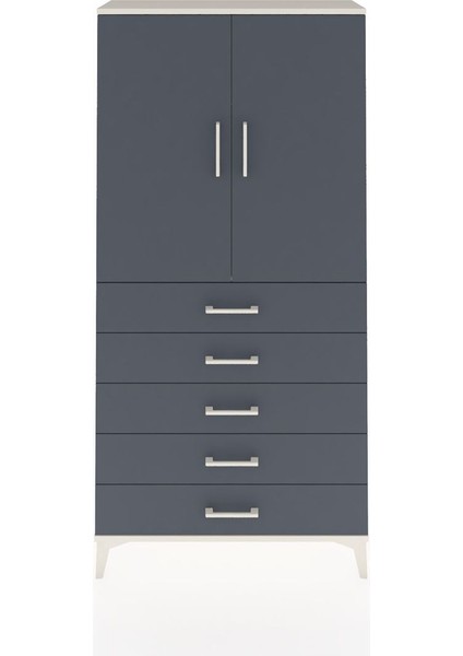 Arges Dolap Tek Raflı 5 Çekmeceli Tek Askılı 88X30X182 Aytaşı-Antrasit