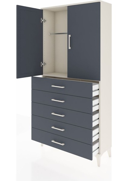 Arges Dolap Tek Raflı 5 Çekmeceli Tek Askılı 88X30X182 Aytaşı-Antrasit fırsatları