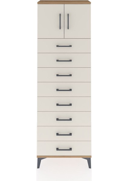 Arges Dolap 2 Raflı 8 Çekmeceli 2 Kapaklı 60X30X182 Çam-Aytaşı