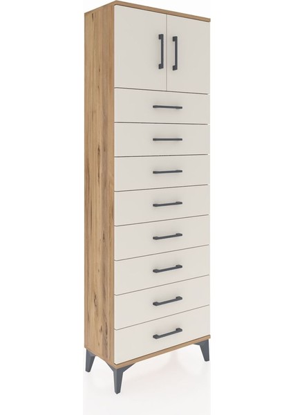 Arges Dolap 2 Raflı 8 Çekmeceli 2 Kapaklı 60X30X182 Çam-Aytaşı fiyatları