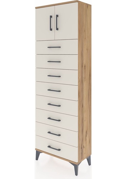 Arges Dolap 2 Raflı 8 Çekmeceli 2 Kapaklı 60X30X182 Çam-Aytaşı modelleri