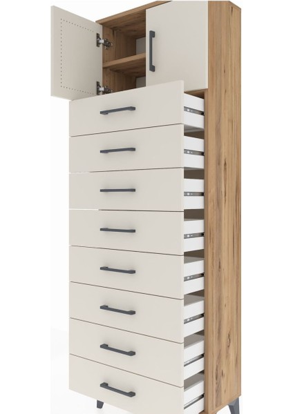 Arges Dolap 2 Raflı 8 Çekmeceli 2 Kapaklı 60X30X182 Çam-Aytaşı indirimleri