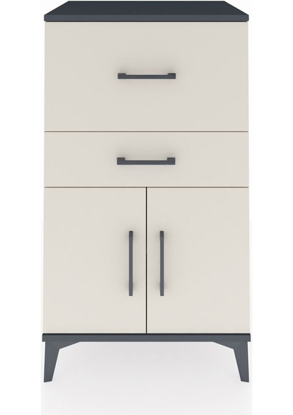 Hyperion Komodin Tek Raflı 2 Çekmeceli 2 Kapaklı 60X44X106 Antrasit-Aytaşı