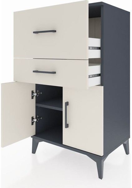 Hyperion Komodin Tek Raflı 2 Çekmeceli 2 Kapaklı 60X44X106 Antrasit-Aytaşı fırsatları