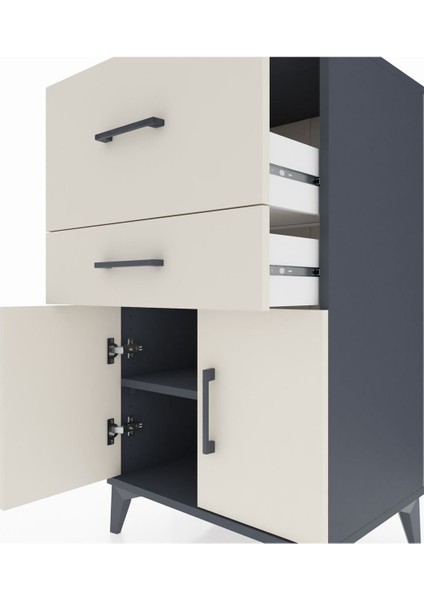 Hyperion Komodin Tek Raflı 2 Çekmeceli 2 Kapaklı 60X44X106 Antrasit-Aytaşı indirimleri