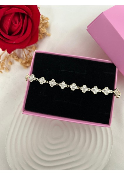 Renkli Taşlı Yonca Çiçek Bileklik Gold Gümüş Renk Su Yolu Vip Xuping Bileklik Sevgiliye Hediye