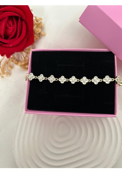 Renkli Taşlı Yonca Çiçek Bileklik Gold Gümüş Renk Su Yolu Vip Xuping Bileklik Sevgiliye Hediye modelleri