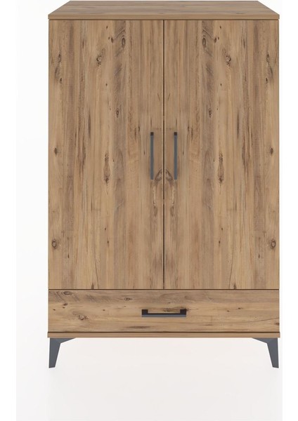 Hyperion Dolap 3 Raflı Tek Çekmeceli 2 Kapaklı 88X44X134 Çam-Çam