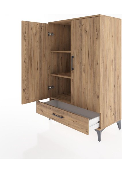 Hyperion Dolap 3 Raflı Tek Çekmeceli 2 Kapaklı 88X44X134 Çam-Çam fırsatları