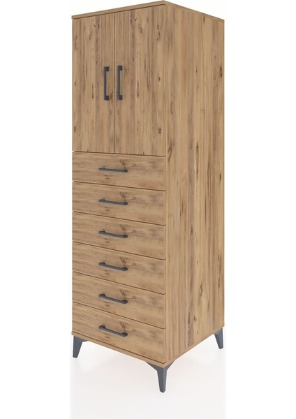 Kronos Dolap Tek Raflı 6 Çekmeceli 2 Kapaklı 60X59X182 Çam-Çam modelleri