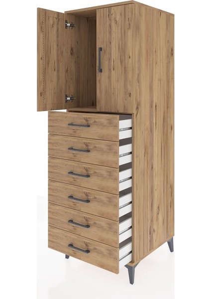 Kronos Dolap Tek Raflı 6 Çekmeceli 2 Kapaklı 60X59X182 Çam-Çam fırsatları