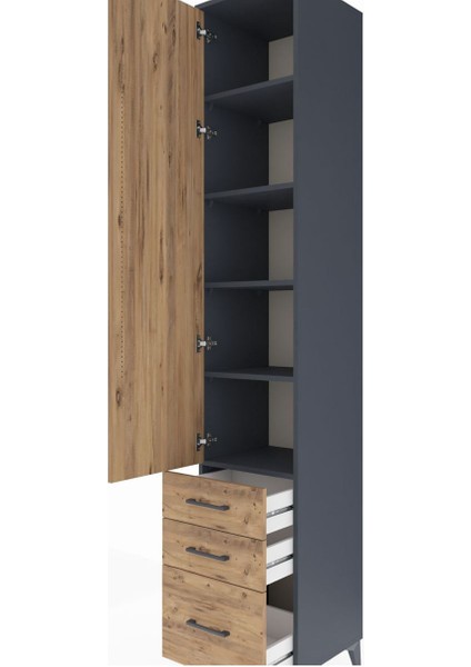 Hyperion Dolap 5 Raflı 3 Çekmeceli Tek Kapaklı 44X44X243 Antrasit-Çam indirimleri