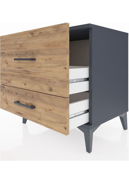 Hyperion Komodin 2 Çekmeceli 60X44X64 Antrasit-Çam indirimleri