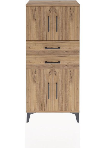 Arges Dolap Tek Raflı 2 Çekmeceli 4 Kapaklı 60X30X134 Çam-Çam