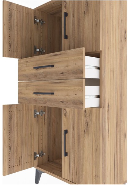 Arges Dolap Tek Raflı 2 Çekmeceli 4 Kapaklı 60X30X134 Çam-Çam indirimleri