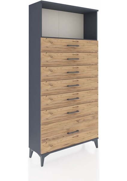 Arges Dolap Tek Raflı 7 Çekmeceli 88X30X182 Antrasit-Çam fiyatları