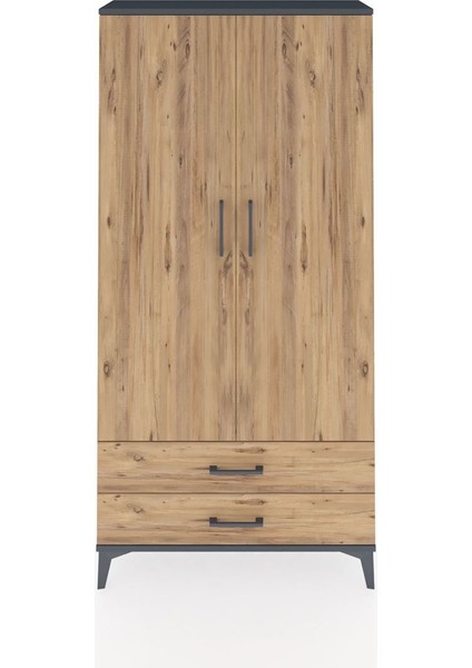 Arges Dolap 4 Raflı 2 Çekmeceli 2 Kapaklı 88X30X182 Antrasit-Çam