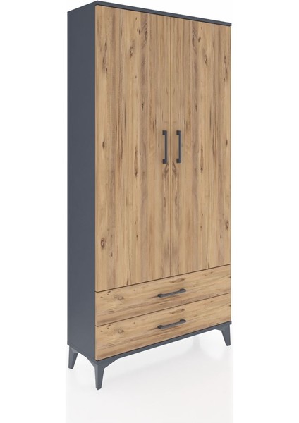 Arges Dolap 4 Raflı 2 Çekmeceli 2 Kapaklı 88X30X182 Antrasit-Çam fiyatları