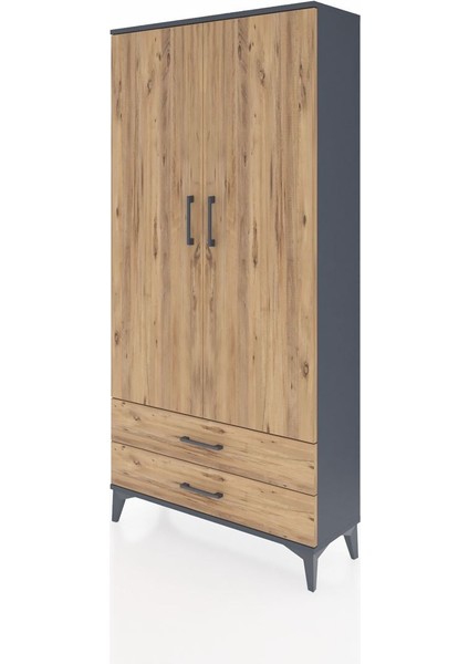 Arges Dolap 4 Raflı 2 Çekmeceli 2 Kapaklı 88X30X182 Antrasit-Çam modelleri