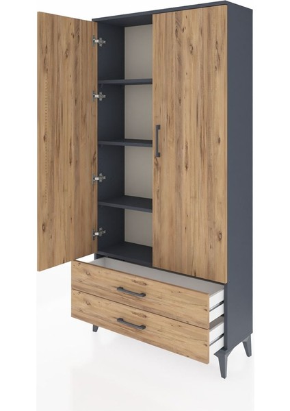 Arges Dolap 4 Raflı 2 Çekmeceli 2 Kapaklı 88X30X182 Antrasit-Çam fırsatları