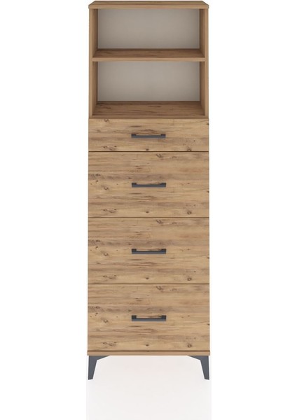 Arges Dolap 2 Raflı 4 Çekmeceli 60X30X182 Çam-Çam