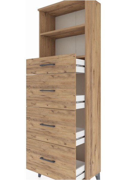 Arges Dolap 2 Raflı 4 Çekmeceli 60X30X182 Çam-Çam indirimleri