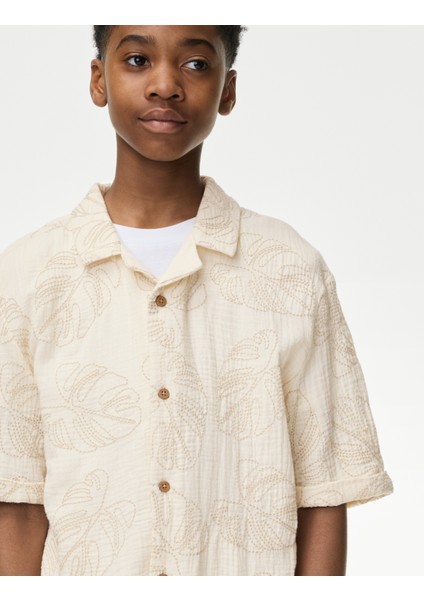 Saf Pamuklu Dokulu Palmiye Ağacı Baskılı Gömlek (2-16 Yaş) fiyatları