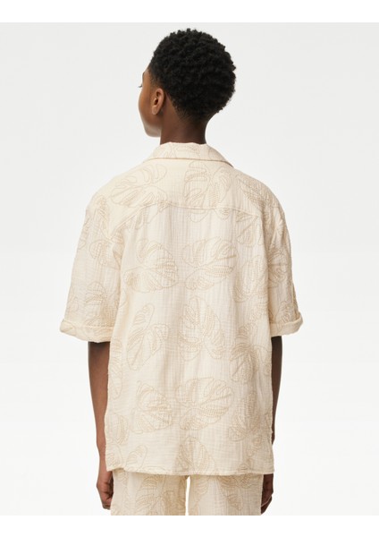 Saf Pamuklu Dokulu Palmiye Ağacı Baskılı Gömlek (2-16 Yaş) modelleri